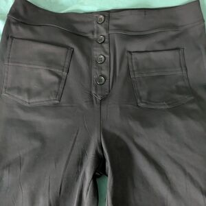 Black High-Rise Button-Front Pants with Front Patch Pockets